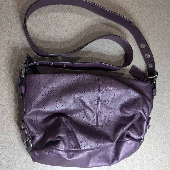 Coach Perforated Signature Leather Shoulder/Crossbody Bag (Style #F19257)  Plum - Picture 9 of 15